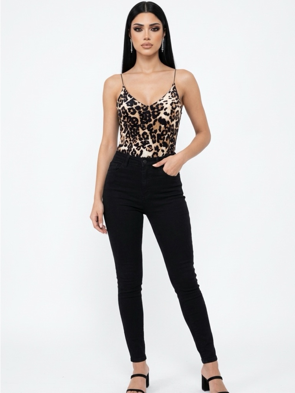 GAZE | NEW Leopard Print Spaghetti Strap Bodysuit Tan & Black Women’s Size Large